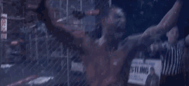 a man in a boxing ring with a sign that says wrestling on it