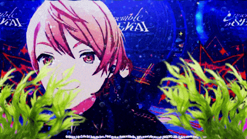 a girl with pink hair is surrounded by seaweed and the word ensemble is visible