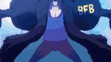 a cartoon of a man with the letters bfb on his jacket