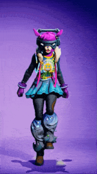 a girl in a llama outfit is standing on a purple background