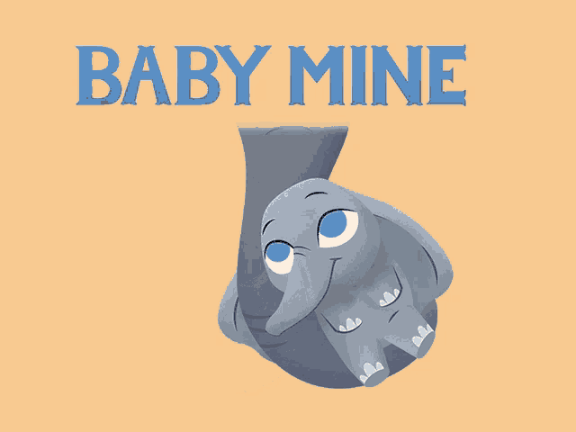 a baby elephant is being held in someone 's hand with the words baby mine written above it