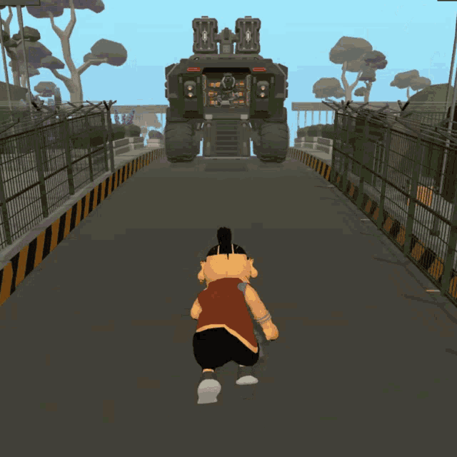 a cartoon character running in front of a sign that says adei