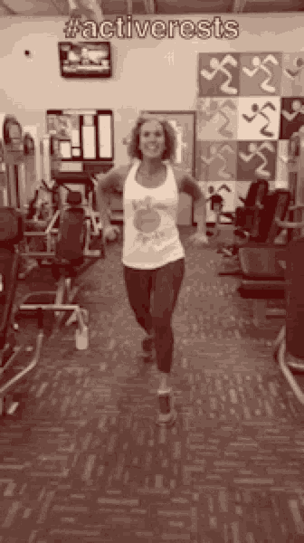 a woman is running in a gym with the hashtag #activerests on the bottom