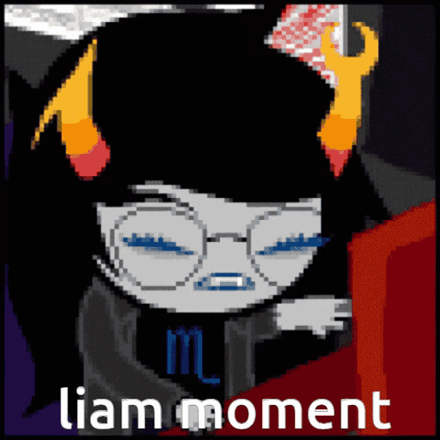 a pixel art of a troll with the word liam moment on the bottom right