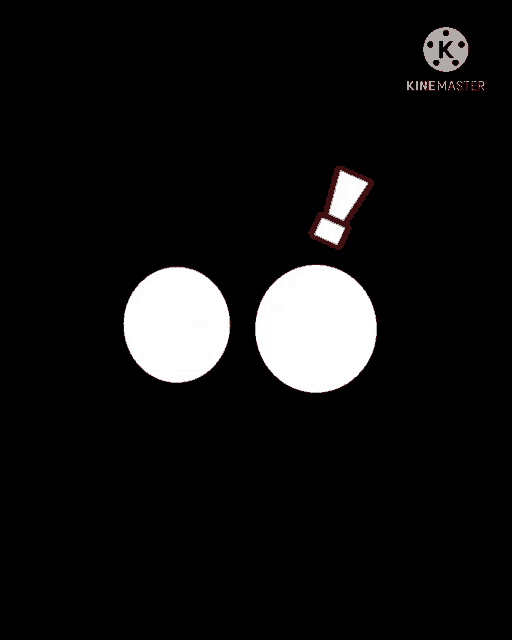 a black background with two white circles and a red exclamation point above them .