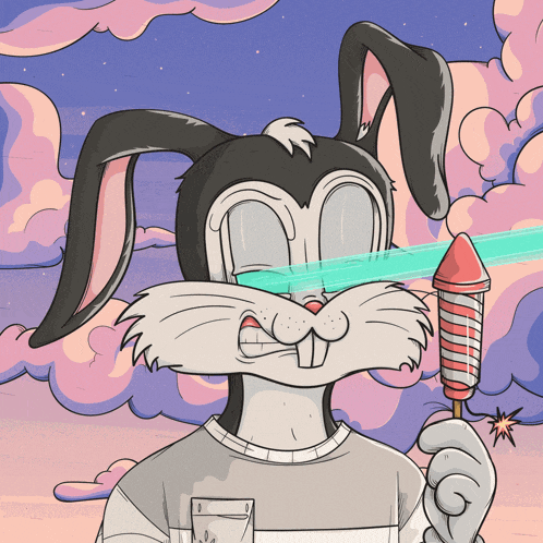 a cartoon of a rabbit holding a firework rocket