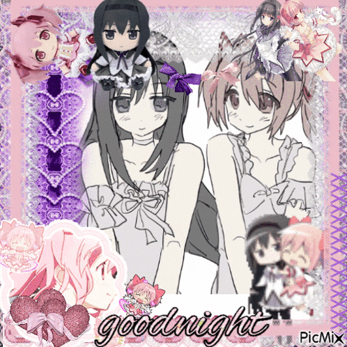 a picture of two anime girls with the words goodnight written on the bottom