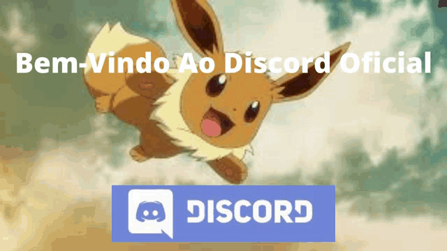 a cartoon eevee is flying through the air next to a discord icon