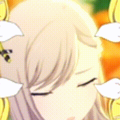 a close up of a anime girl with her eyes closed and a flower in her hair .