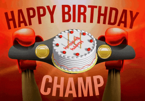 a happy birthday champ greeting card with a cake