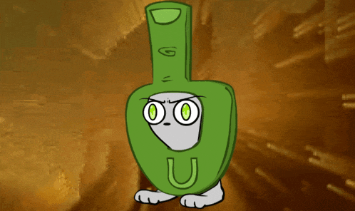 a cartoon drawing of a green letter u