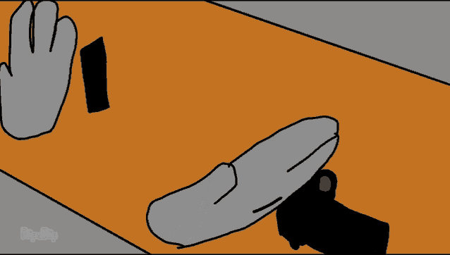 a cartoon character is pointing a gun at another cartoon character