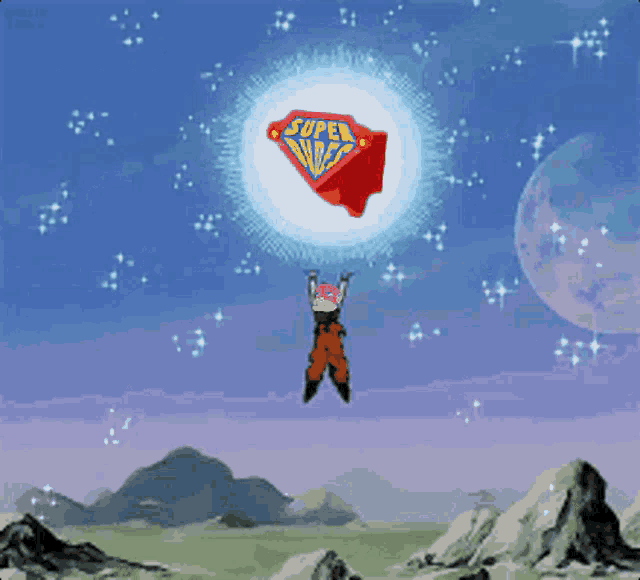 a cartoon of a person flying in the air with a superman logo behind them