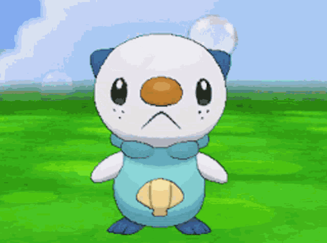 a cartoon otter is standing in a grassy field