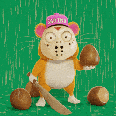 a mouse wearing a pink hat that says grind