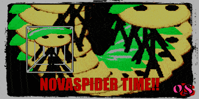 a poster that says novaspider time with a picture of a spider