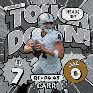 a comic book illustration of a football player named carr