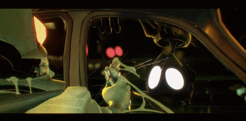a cartoon of a skeleton in a car