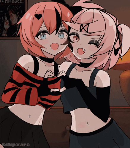 a drawing of two anime girls with the word clipxare on the bottom