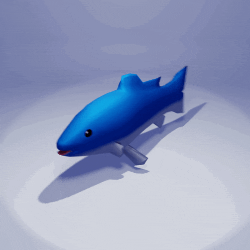 a 3d model of a blue shark with a red nose