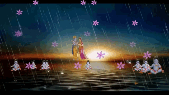 a painting of a man and woman standing in the rain