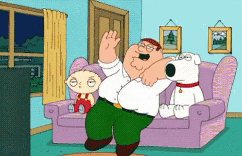 a family guy cartoon shows peter griffin sitting on a couch with stewie and brian