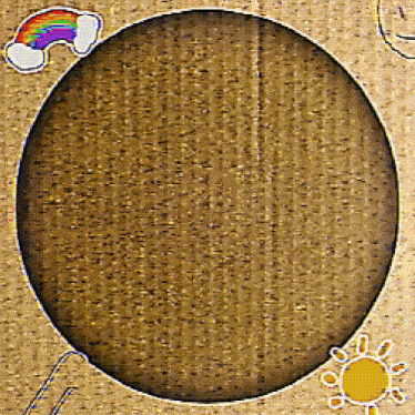 a picture of a circle with a rainbow and a sun on it