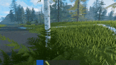 a screenshot of a video game shows a tree in the middle of a field of grass