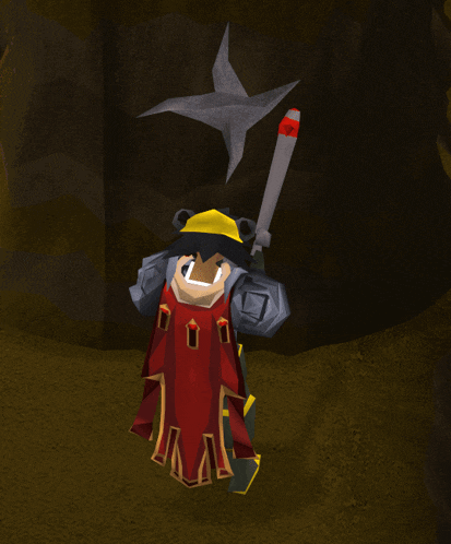 a cartoon character with a red cape and a yellow helmet
