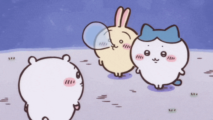 a cartoon of a rabbit blowing a bubble next to two other animals