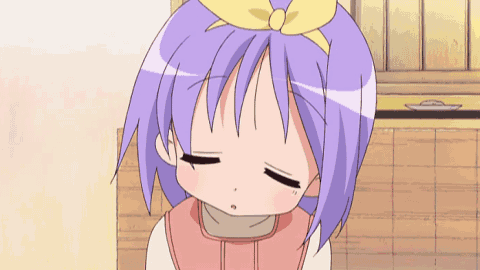 a cartoon girl with purple hair and a yellow bow on her head