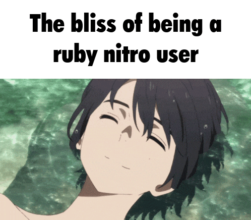 the bliss of being a ruby nitro user is shown with a smiling anime character