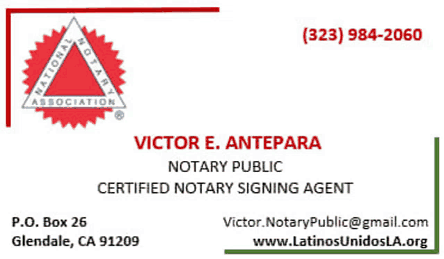 a business card for victor e. antepara a notary public certified notary signing agent