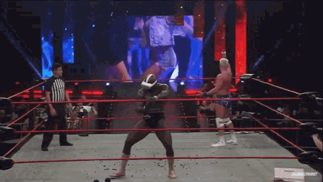 a wrestling ring with a referee and a man in a ring with the word cruise on the bottom
