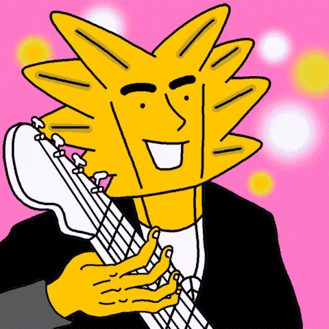 a cartoon of a man playing a guitar with a yellow head