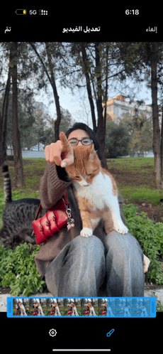 a person holding a cat on their lap with the time 6:18 on the screen