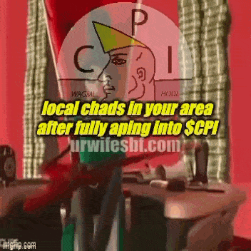 a cartoon of a man standing in front of a red wall with the words local chads in your area