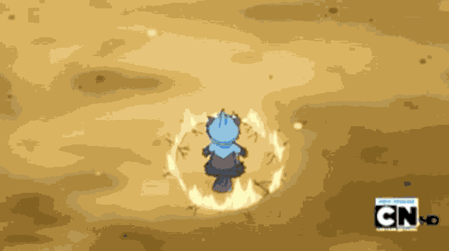 a cartoon character is surrounded by a circle of fire with cn hd written in the bottom right corner