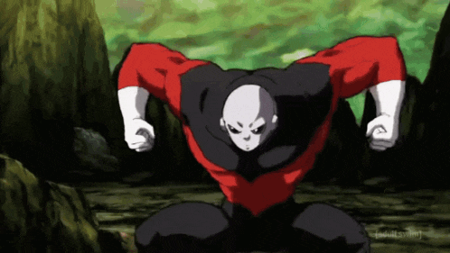 a man in a red and black superhero costume is flexing his muscles .