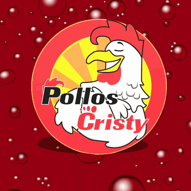 a logo for pollo crispy shows a chicken with a yellow beak