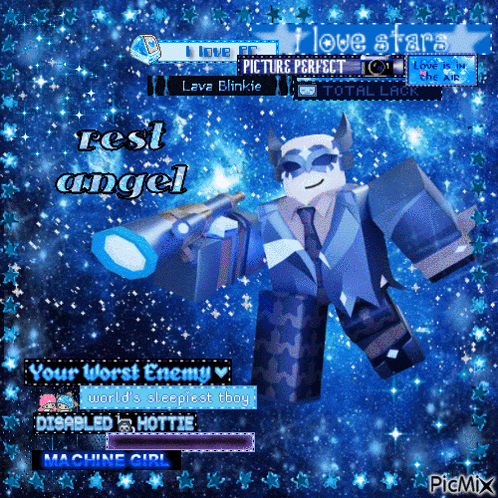 a picture of a cartoon character with the words rest angel on it