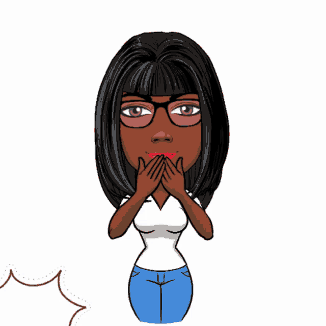 a cartoon drawing of a woman with glasses and a red heart on her forehead