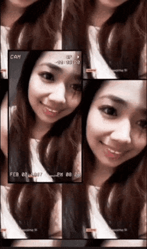 a woman 's face is displayed in a collage with the date feb 02 1997