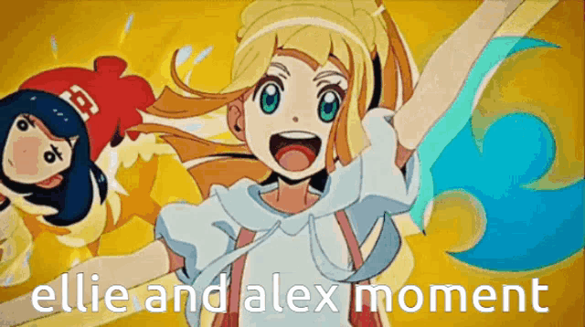a cartoon of a girl with the words ellie and alex moment written on the bottom