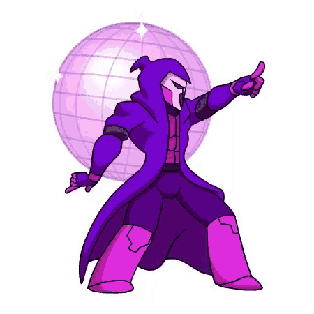 a cartoon character is standing in front of a disco ball .