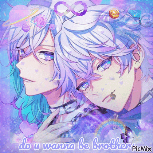 a picture of two anime characters with the words " do u wanna be brother "