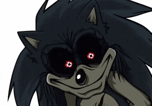 a cartoon drawing of a sonic the hedgehog with glowing red eyes