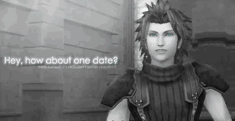 a video game character says hey how about one date holding thoughts in my heart