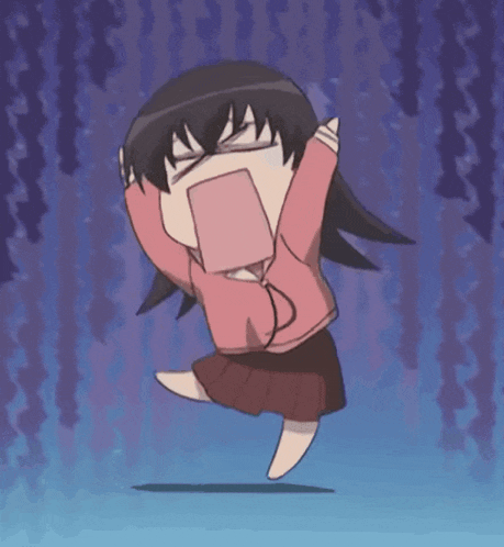 a cartoon of a girl jumping in the air with her mouth open
