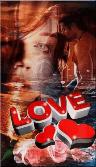 a picture of a man and a woman with the word love on it
